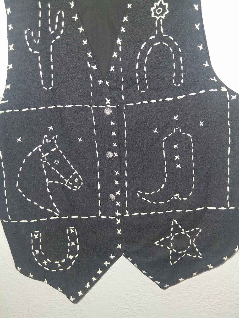 Roper Vintage 100% Cotton Equestrian Rodeo Embroidered Vest Black L - Picture 3 of 5